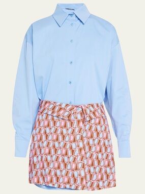 Alexie Zadie Mini Skirt Blue Pink Brown Geometric Print XS